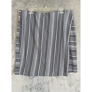 J Jill Skirt Womens Large Black Blue Geometric Stripe Pull On‎ Faux Wrap Coastal